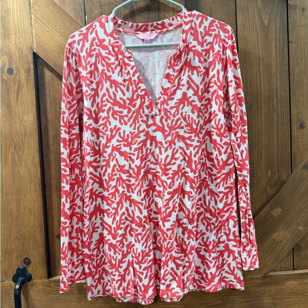Lilly Pulitzer Red and White Coral Long Sleeve Top